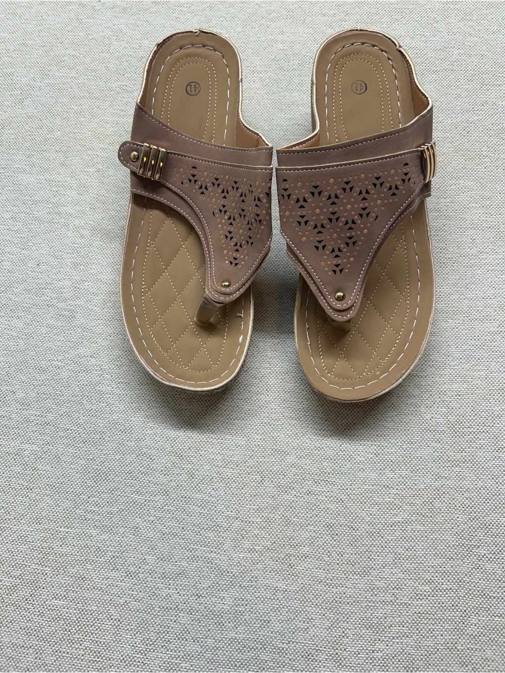 Women’s Tan Perforated Thong Sandals